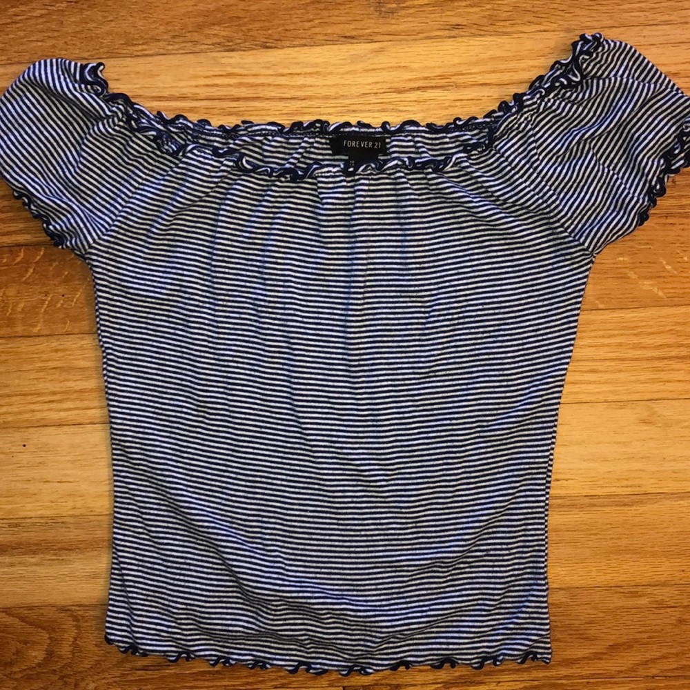 navy and white off the shoulder